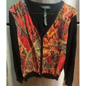 Ralph Lauren Cardigan Silk Front Cotton Back Petite Size PM (4-6) (8-10)